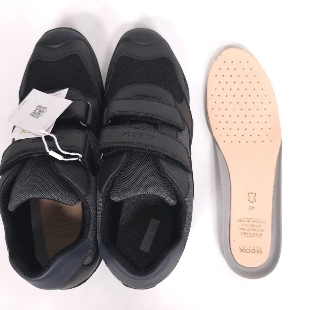 GEOX RESPIRA New‎ Wader LEATHER Sneakers Shoes 6.5 Big Kids Black ITALIAN PATENT